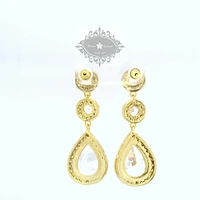 Bridal  Gold Tear Drop Halo  Cubic Zirconia Earrings 155159