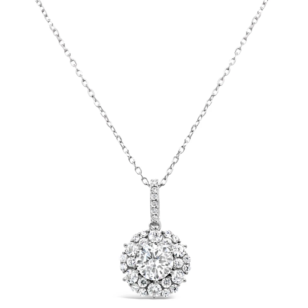 Sterling Silver Round outline Cubic Zirconia Necklace 155044