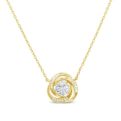 Yellow Gold Plated Sterling Silver Round Outline Cubic Zirconia Necklace155050
