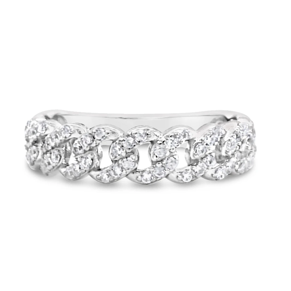 Sterling Silver Cuban Link Cubic Zirconia  Ring 155032