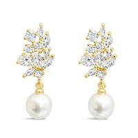Bridal  Gold Tear Drop Pearl   Cubic Zirconia Earrings 155163