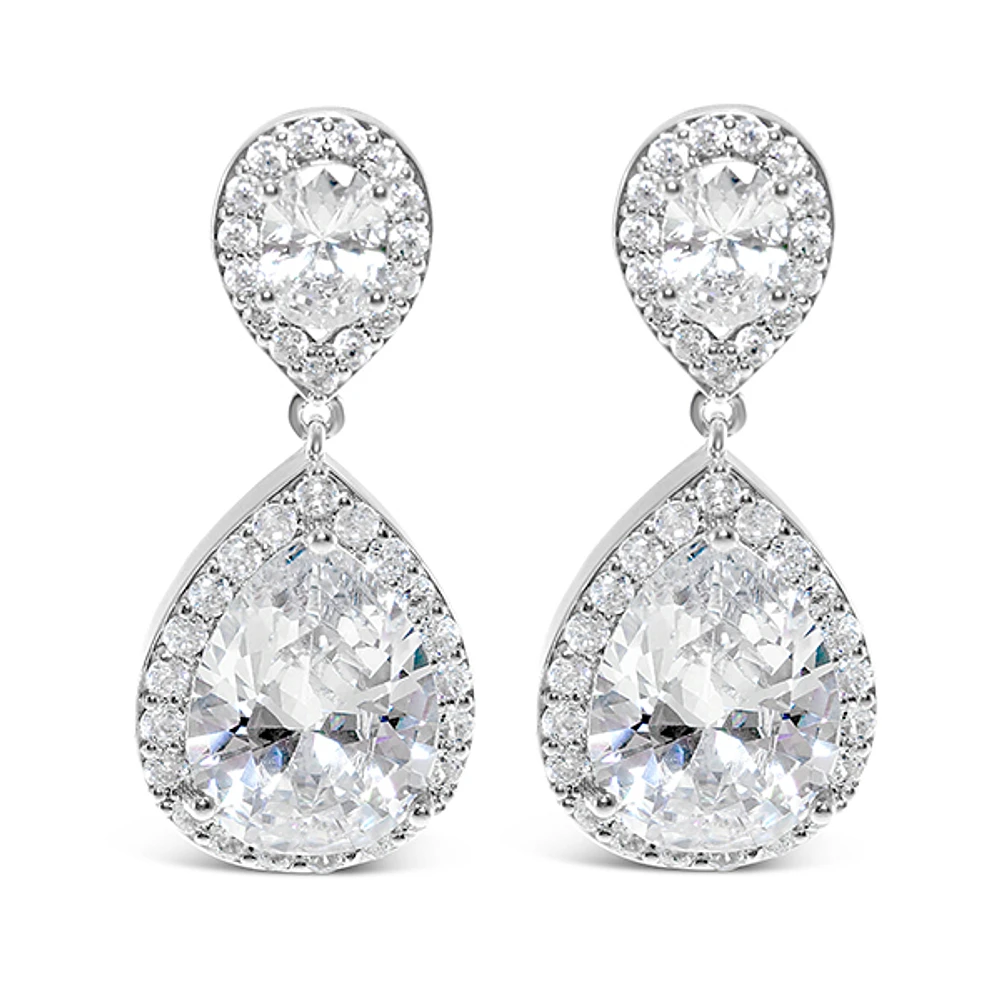 Bridal Silver Cubic Zirconia Tear Drop Earrings 126632