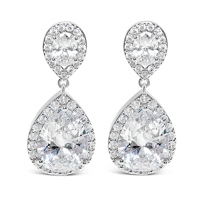 Bridal Silver Cubic Zirconia Tear Drop Earrings 126632