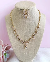 Bridal Gold Cubic Zirconia Necklace and Earrings set