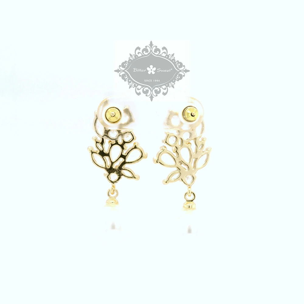 Bridal  Gold Tear Drop Pearl   Cubic Zirconia Earrings 155163