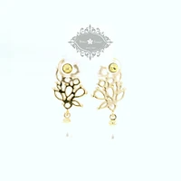 Bridal  Gold Tear Drop Pearl   Cubic Zirconia Earrings 155163