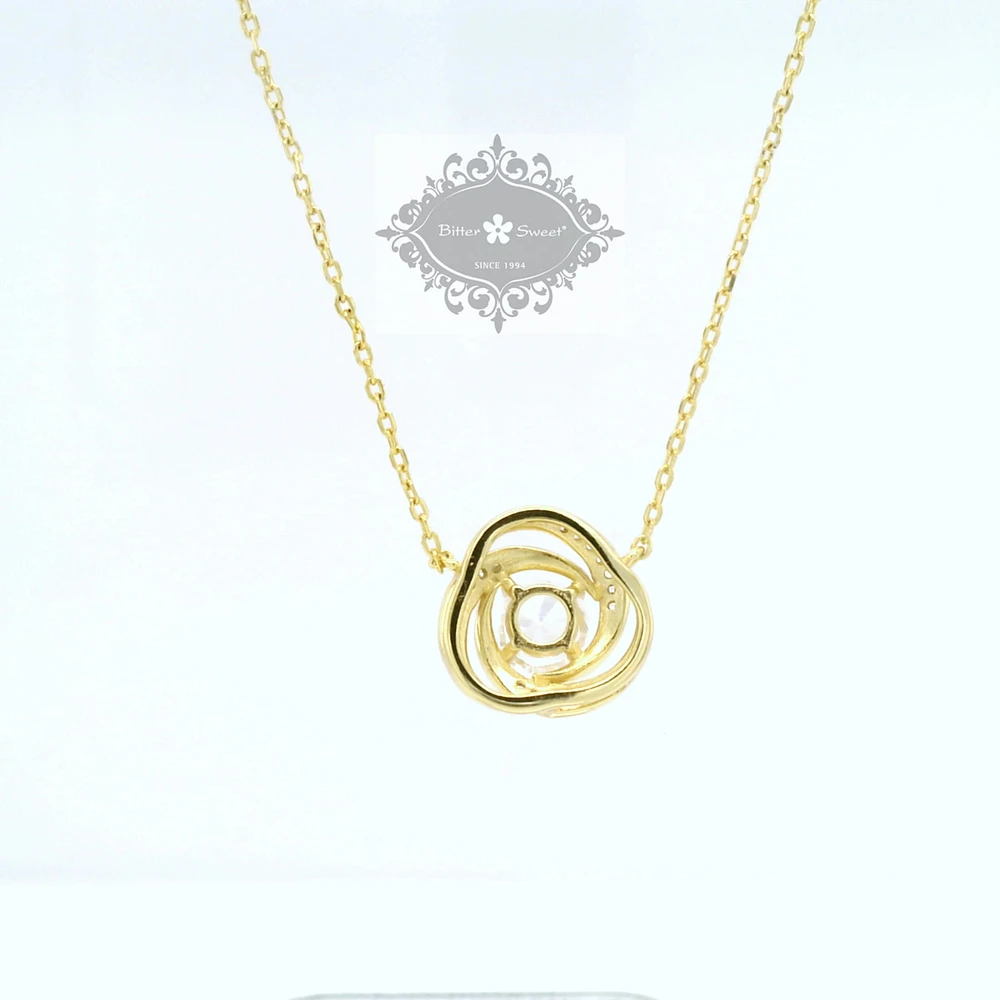 Yellow Gold Plated Sterling Silver Round Outline Cubic Zirconia Necklace155050
