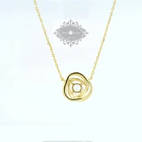 Yellow Gold Plated Sterling Silver Round Outline Cubic Zirconia Necklace155050