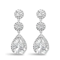 Bridal Silver Tear Drop Halo  Cubic Zirconia Earrings 155158