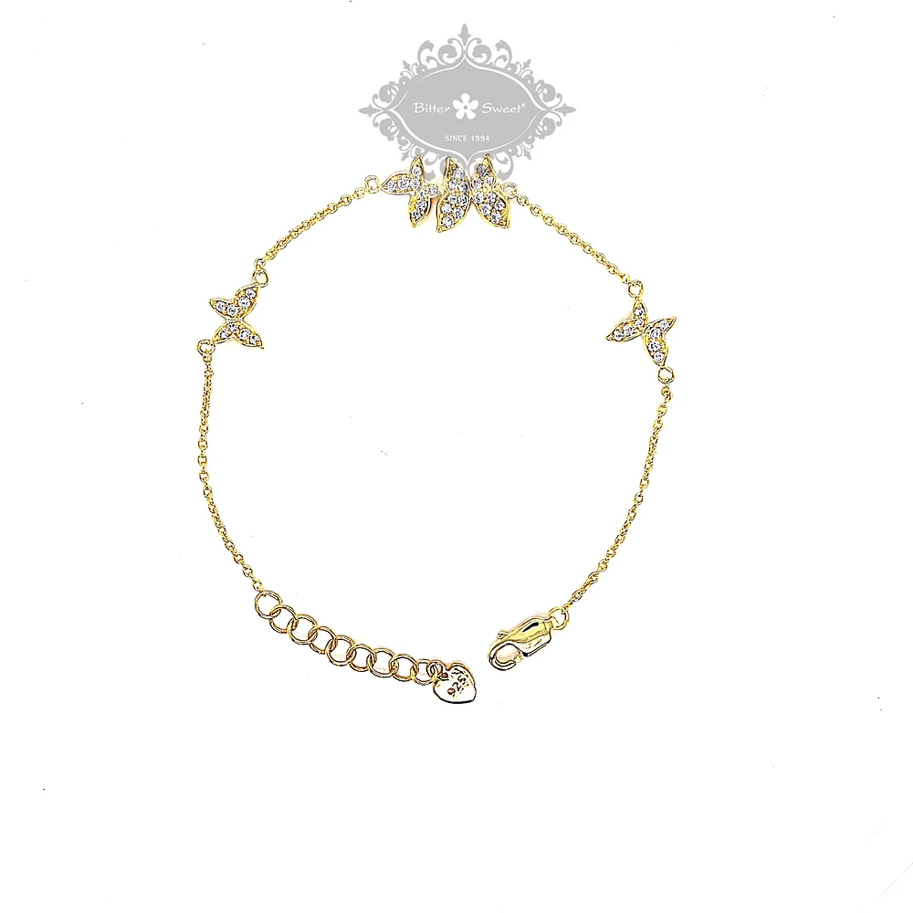 Gold Plated Sterling Silver Cubic Zirconia Butterfly Bracelet 146644