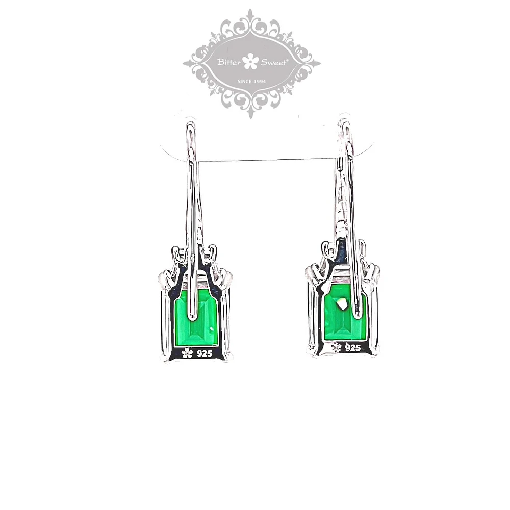 Sterling Silver Emerald Cubic Zirconia Earrings