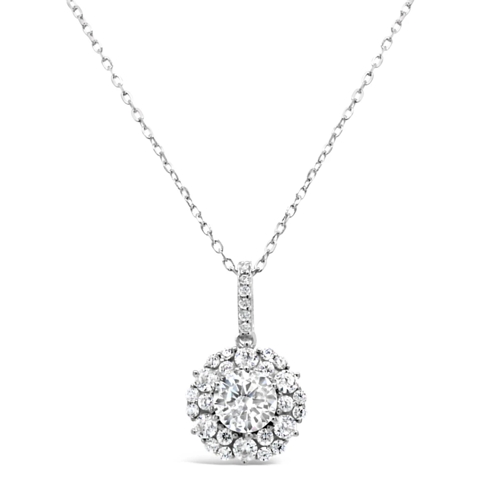 Sterling Silver Round outline Cubic Zirconia Necklace 155044