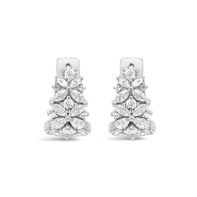 Sterling Silver  Flower  Cubic Zirconia Huggies Earrings 155065
