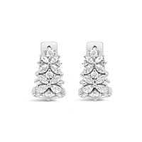 Sterling Silver  Flower  Cubic Zirconia Huggies Earrings 155065