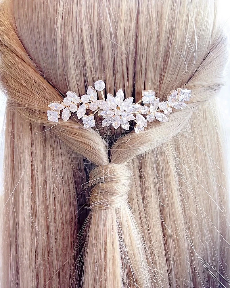 Bridal gold Cubic Zirconia Flower Hair Comb