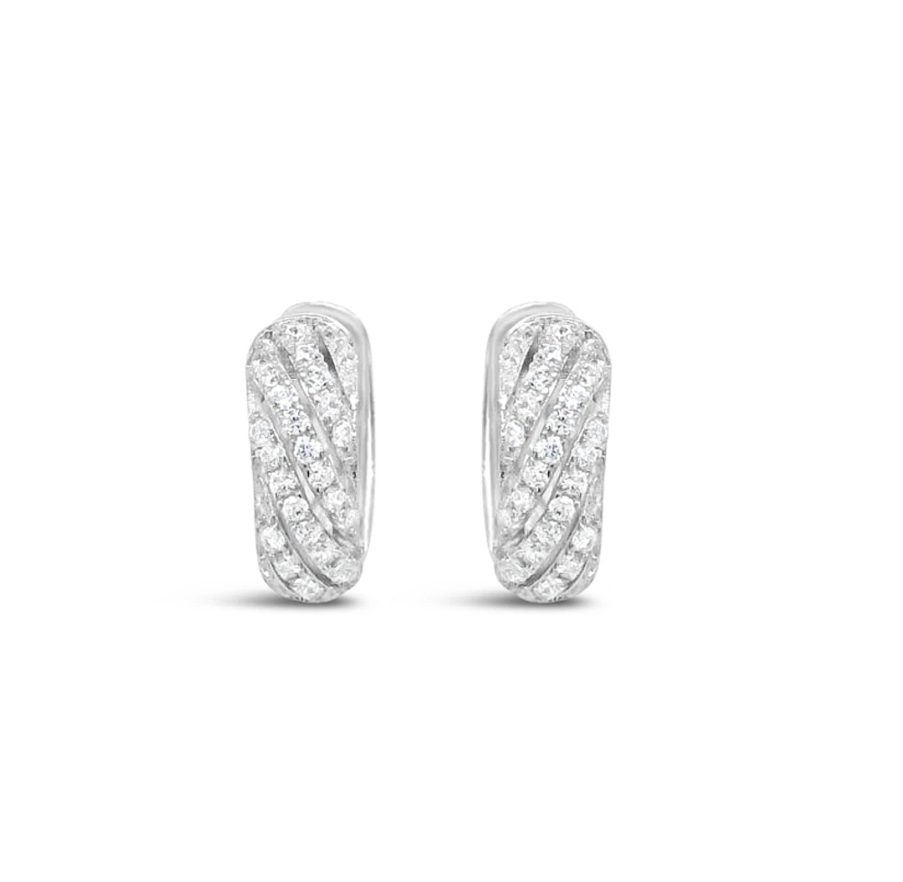 Sterling Silver  Cubic Zirconia Round Pave Twist Huggies Earrings 155074