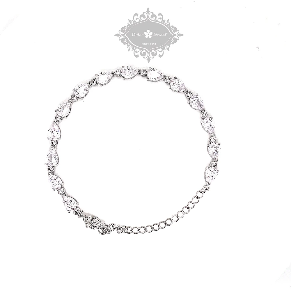 Bridal Cubic Zirconia Silver Tear Drop Bracelet 134379
