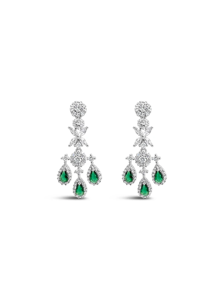 Bridal Silver Tear Drop Emerald  Cubic Zirconia Necklace +Earrings Set155006