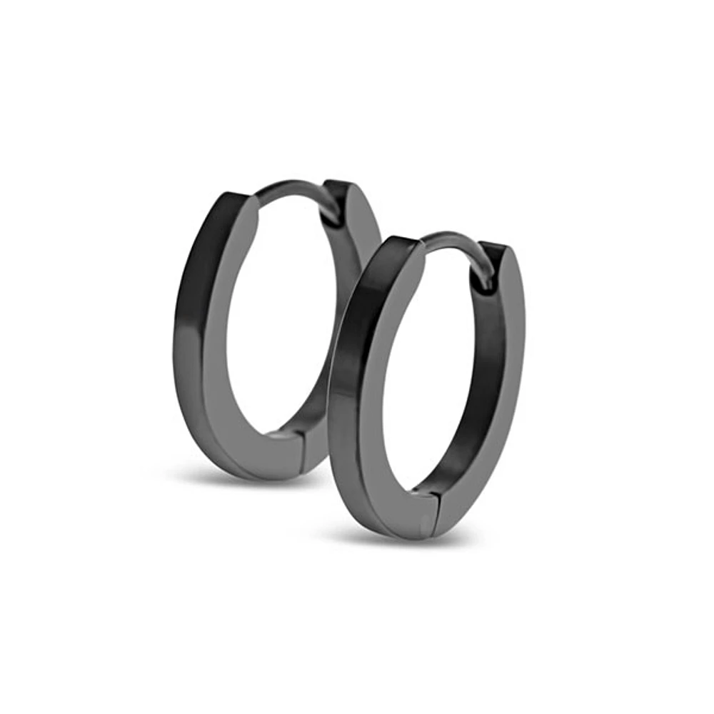 Stainless Steel Black Square Huggie Earrings 150386