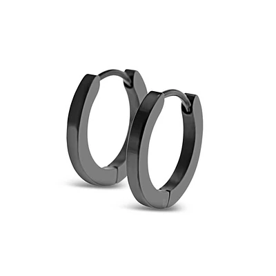 Stainless Steel Black Square Huggie Earrings 150386