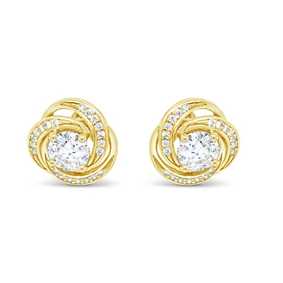 Yellow Gold Plated Sterling Silver  Round  Twist Cubic Zirconia Earrings 155051