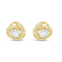 Yellow Gold Plated Sterling Silver  Round  Twist Cubic Zirconia Earrings 155051