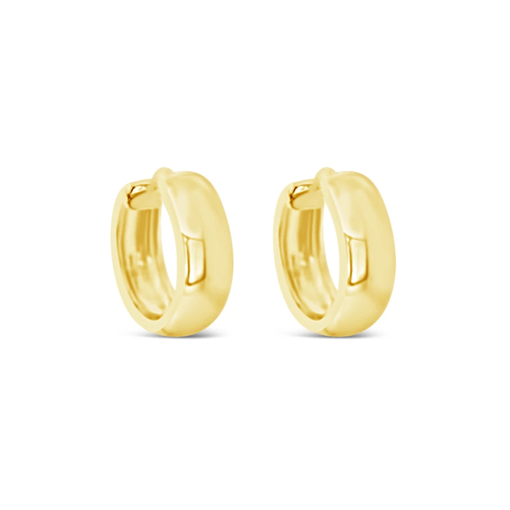 Yellow Gold Plated Sterling Silver  Round Plain Huggies Earrings 155079
