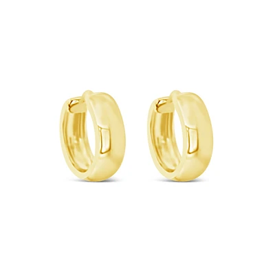 Yellow Gold Plated Sterling Silver  Round Plain Huggies Earrings 155079