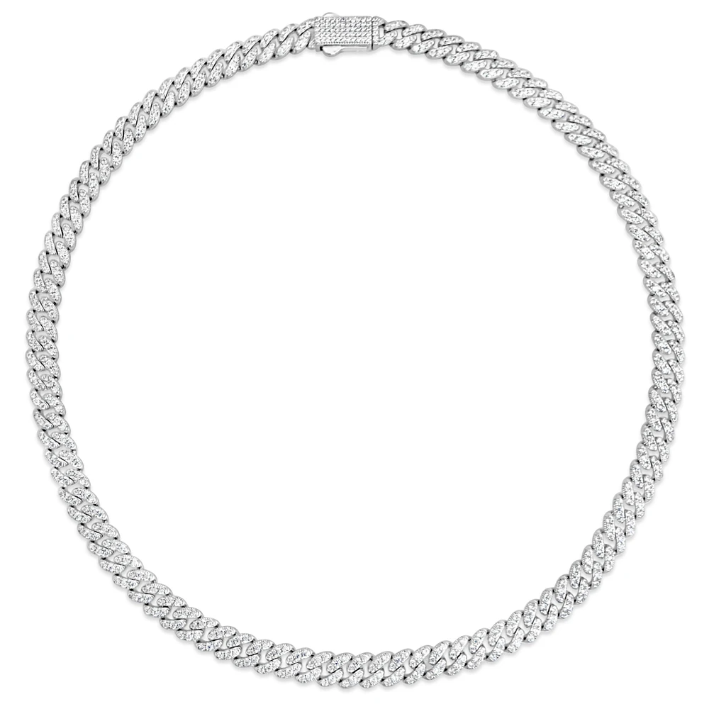 Sterling Silver  Cuban Link  Cubic Zirconia Necklace 155084