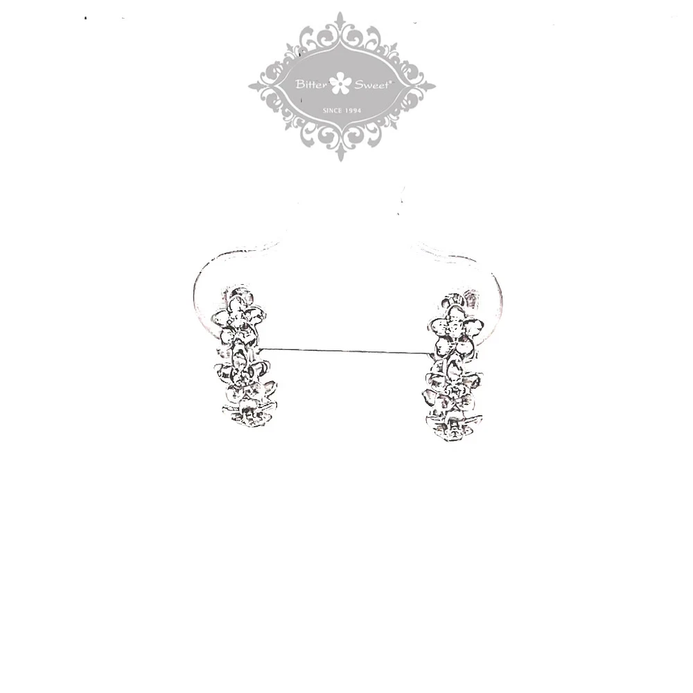 Sterling Silver Cubic Zirconia Flower Hoop Earrings 151242
