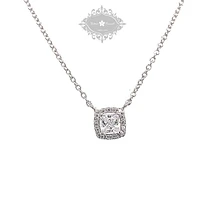 Sterling Silver Cubic Zirconia Square Outline Necklace 143471