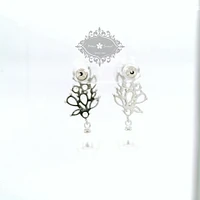Bridal  Silver Tear Drop Pearl   Cubic Zirconia Earrings 155162