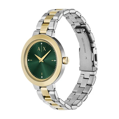 Armani Exchange Crystal Accent Two-Tone Green Dial 154682