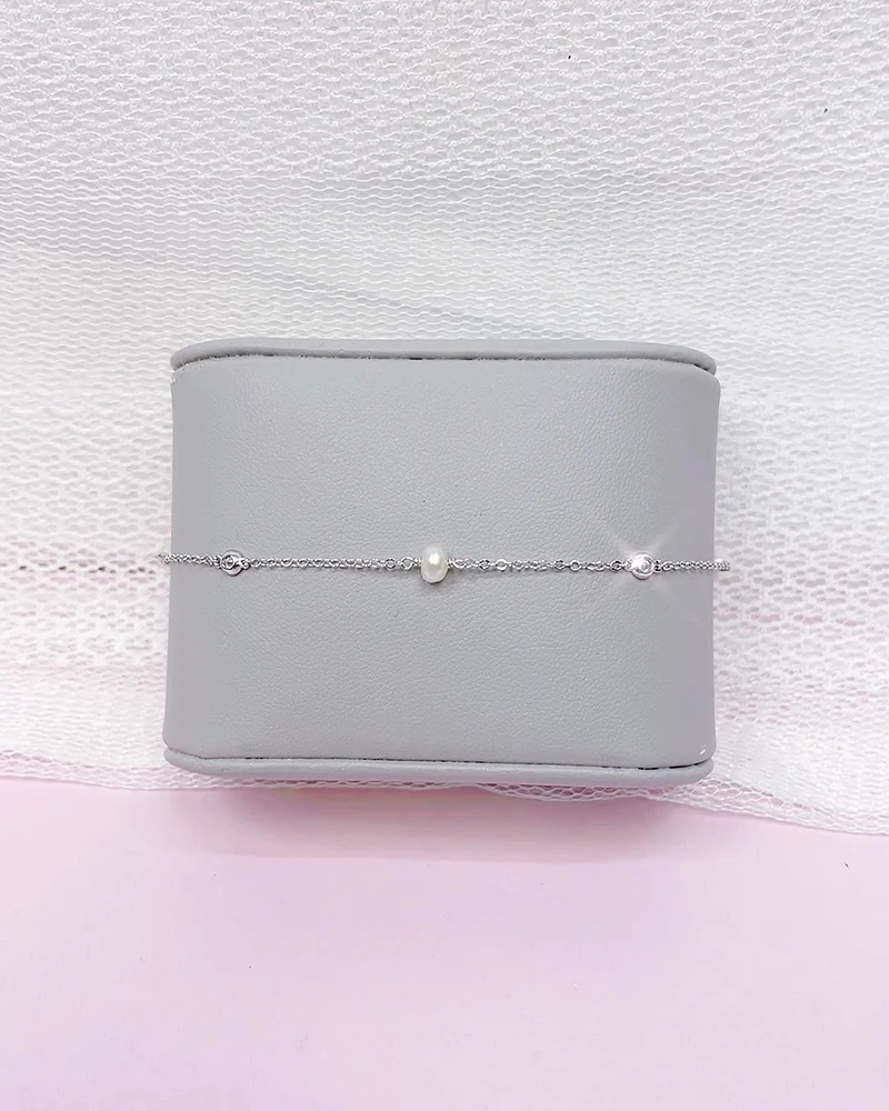 Sterling Silver Cubic Zirconia Pearl Bracelet