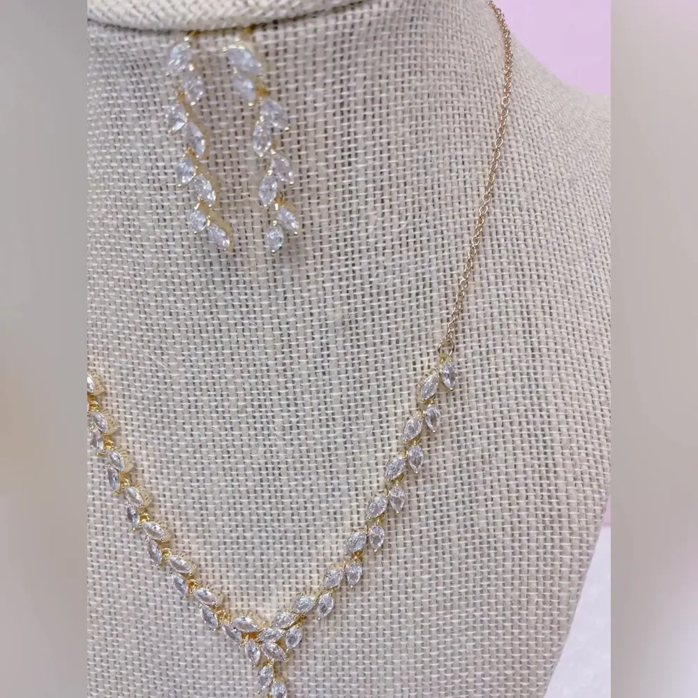 Bridal Gold Cubic Zirconia Necklace & Earrings Set