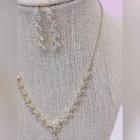 Bridal Gold Cubic Zirconia Necklace & Earrings Set