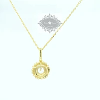 Yellow Gold Plated Sterling Silver Round Outline Cubic Zirconia Necklace 155046