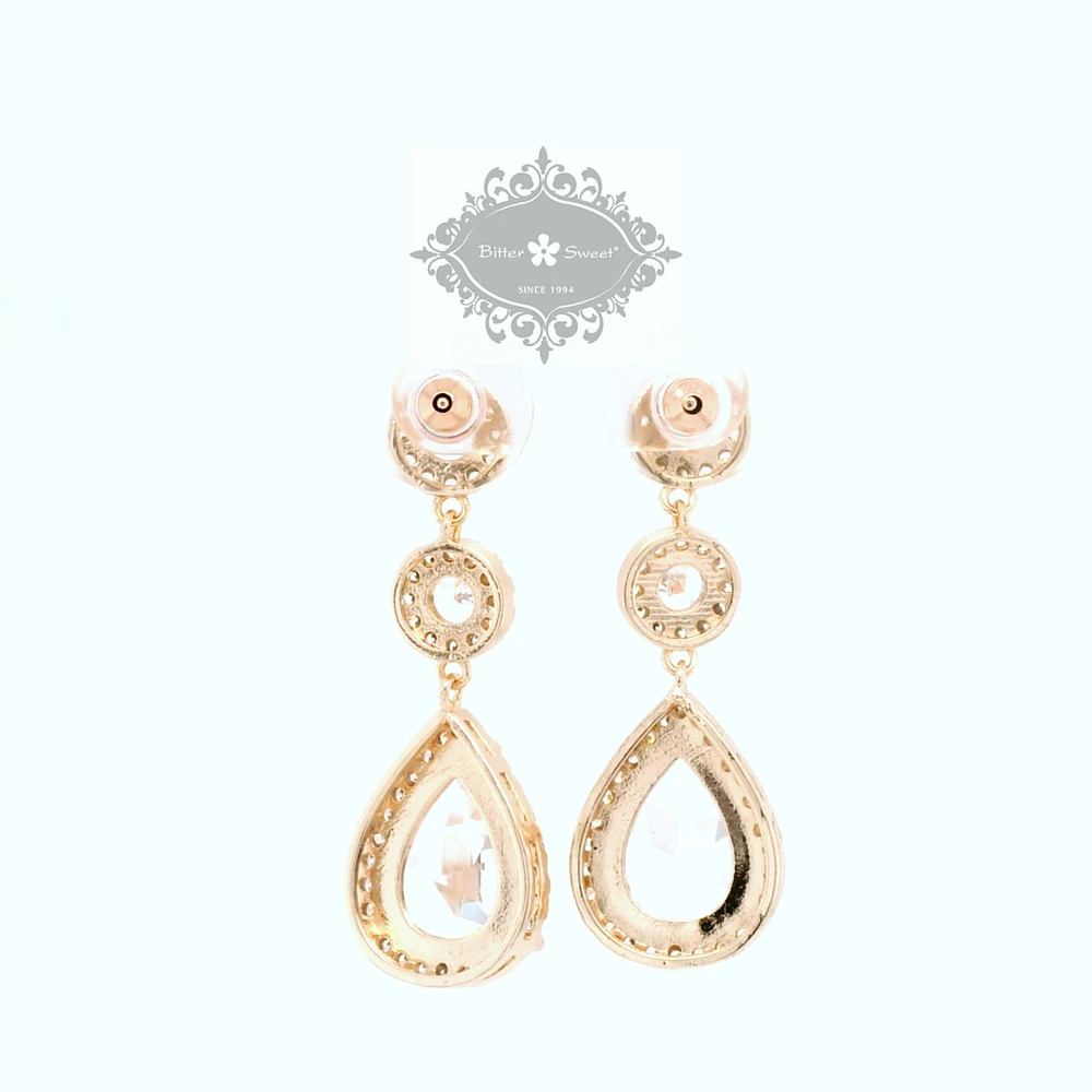 Bridal  Rose Gold Tear Drop Halo  Cubic Zirconia Earrings 155159