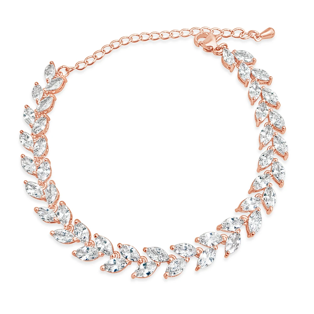 Bridal Rose Gold Cubic Zirconia Marquise Leaf Bracelet 155187