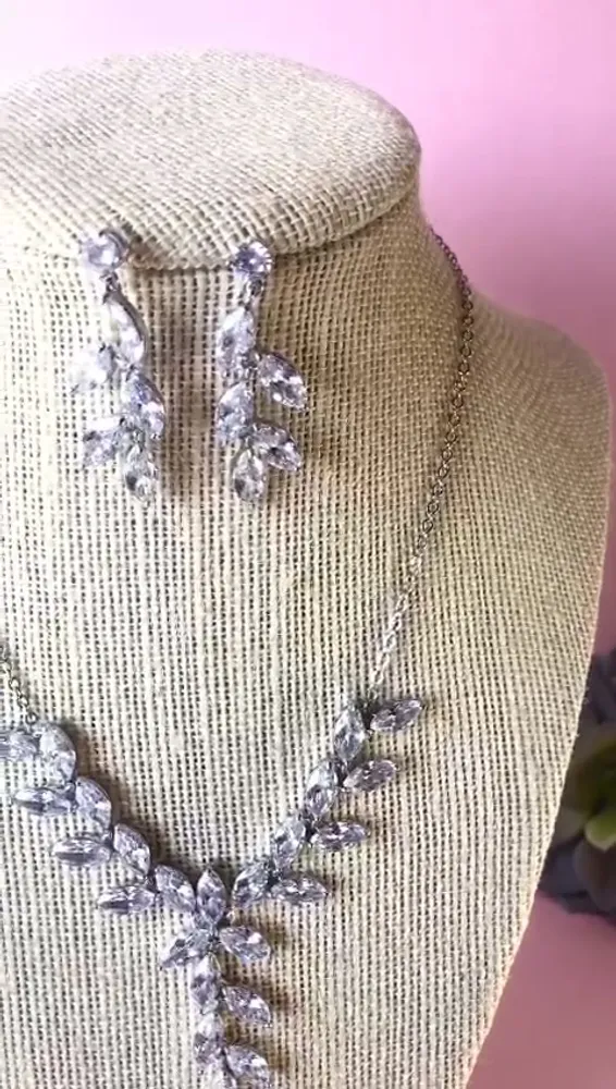 Bridal Silver Cubic Zirconia Necklace & Earrings Set 142904