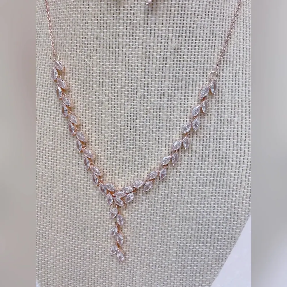 Bridal Rosegold Cubic Zirconia Necklace & Earrings Set