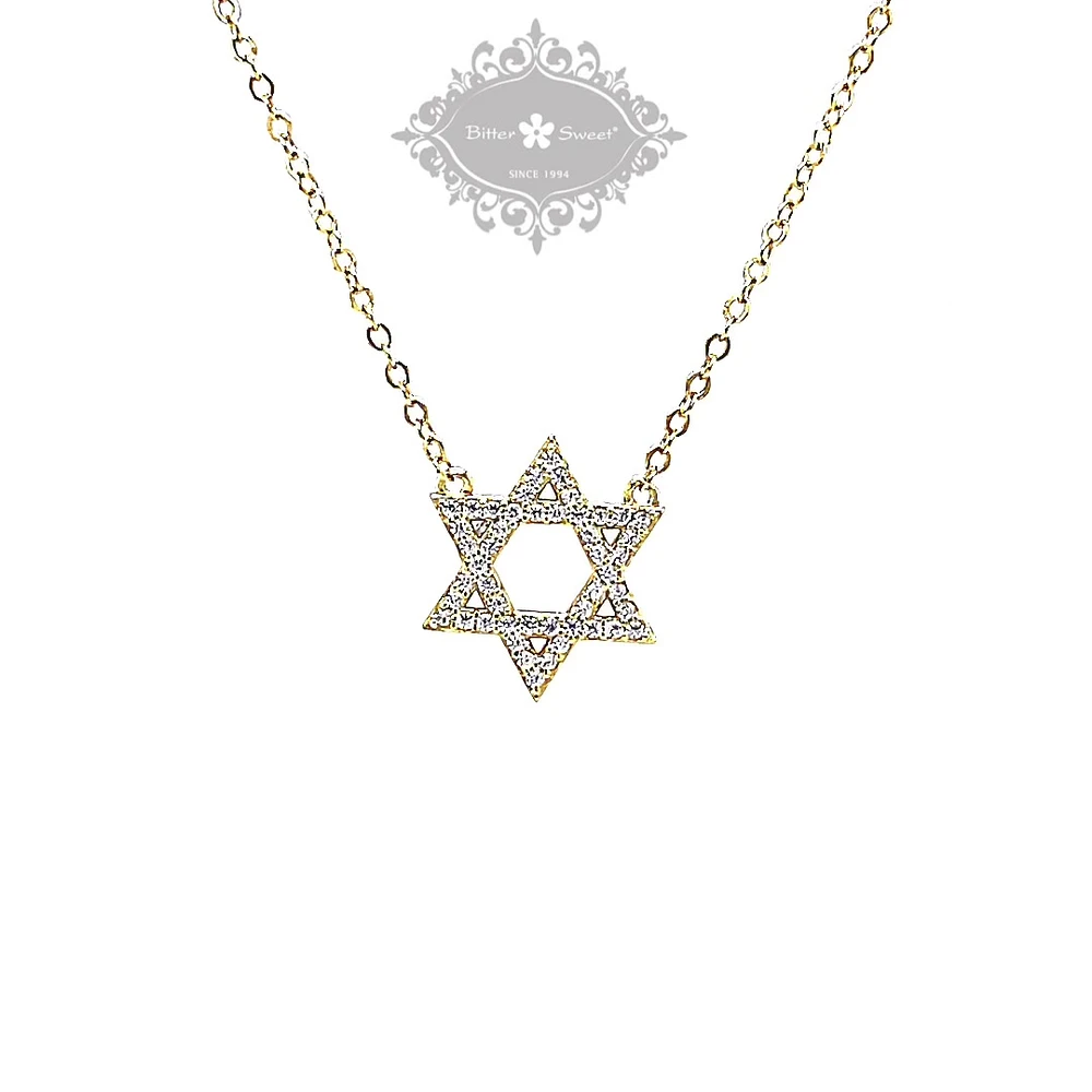 Gold Plated Sterling Silver Cubic Zirconia Star of David Necklace 151234