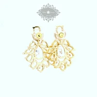 Bridal  Gold Tear Drop Jewel Cubic Zirconia Earrings 155178