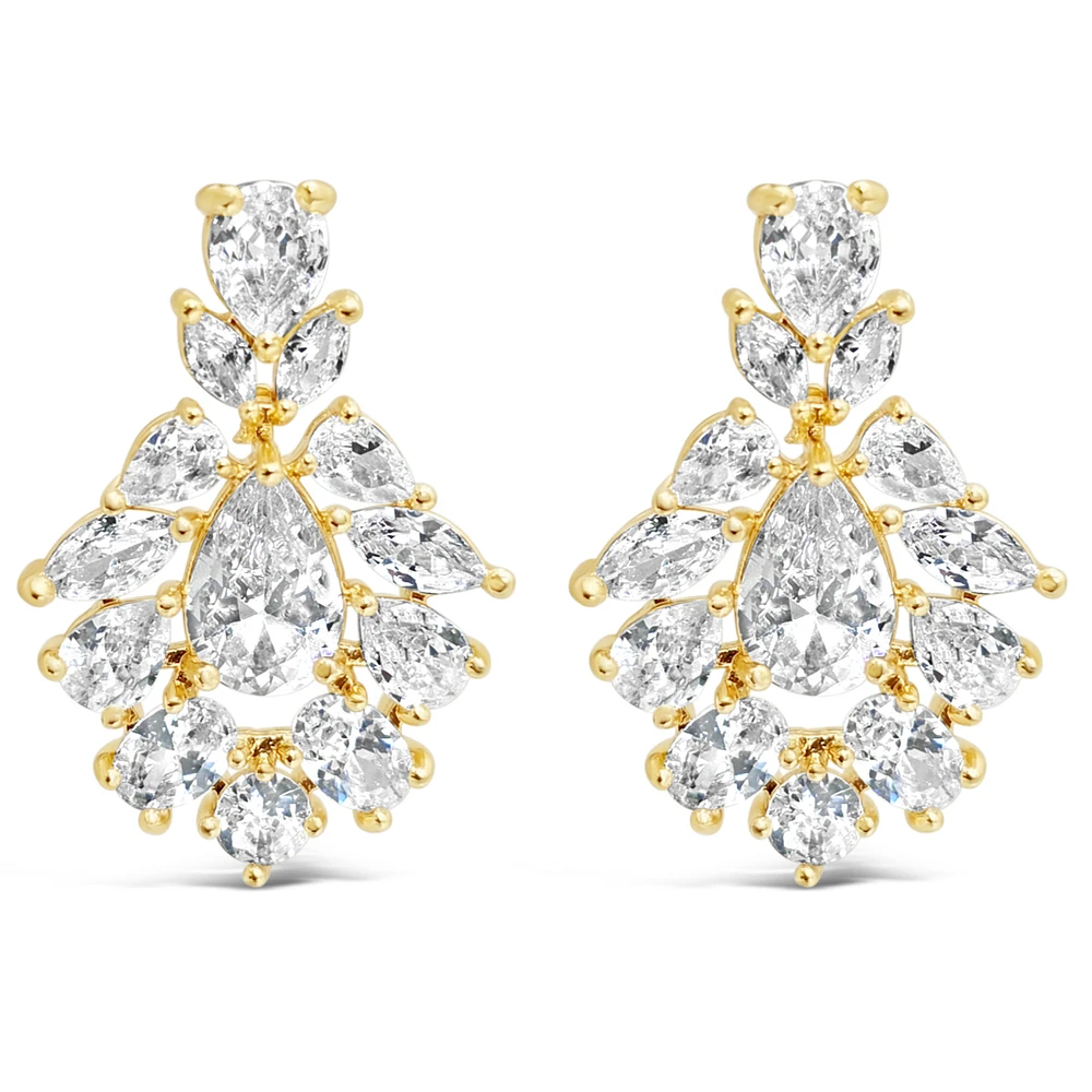 Bridal  Gold Tear Drop Jewel Cubic Zirconia Earrings 155178