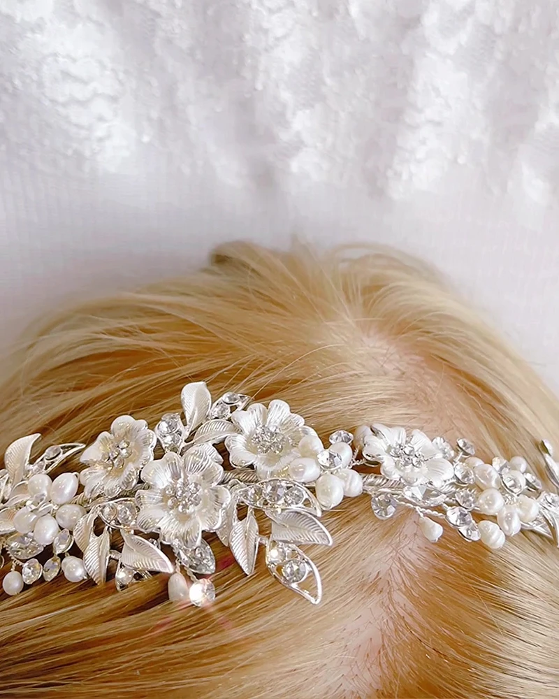 Bridal Silver Flower Headband 152449