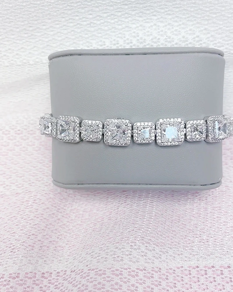 Sterling Silver Square Cubic Zirconia Tennis Bracelet 125090