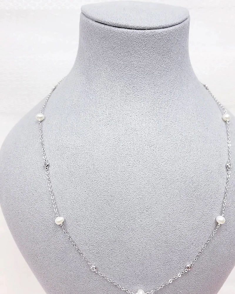 Sterling Silver Cubic Zirconia Pearl Necklace 152274