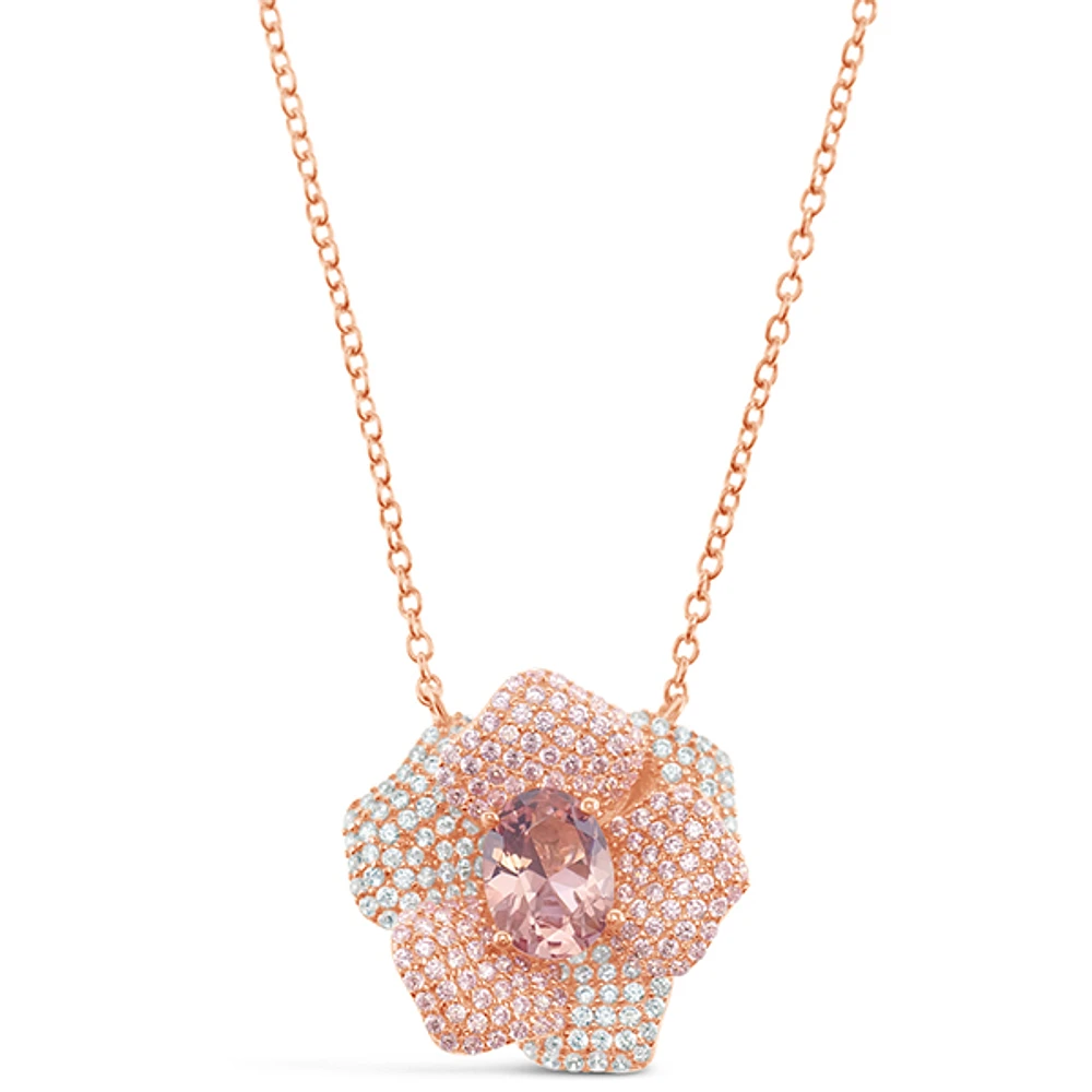 Rosegold Plated Sterling Silver Cubic Zirconia Flower  Necklace 151977