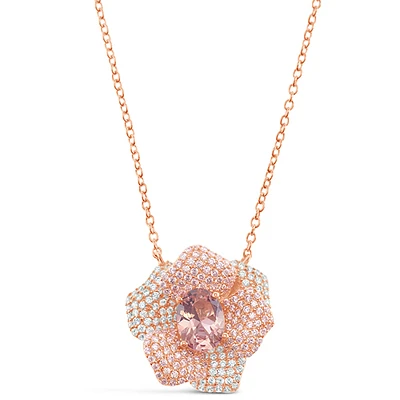 Rosegold Plated Sterling Silver Cubic Zirconia Flower  Necklace 151977