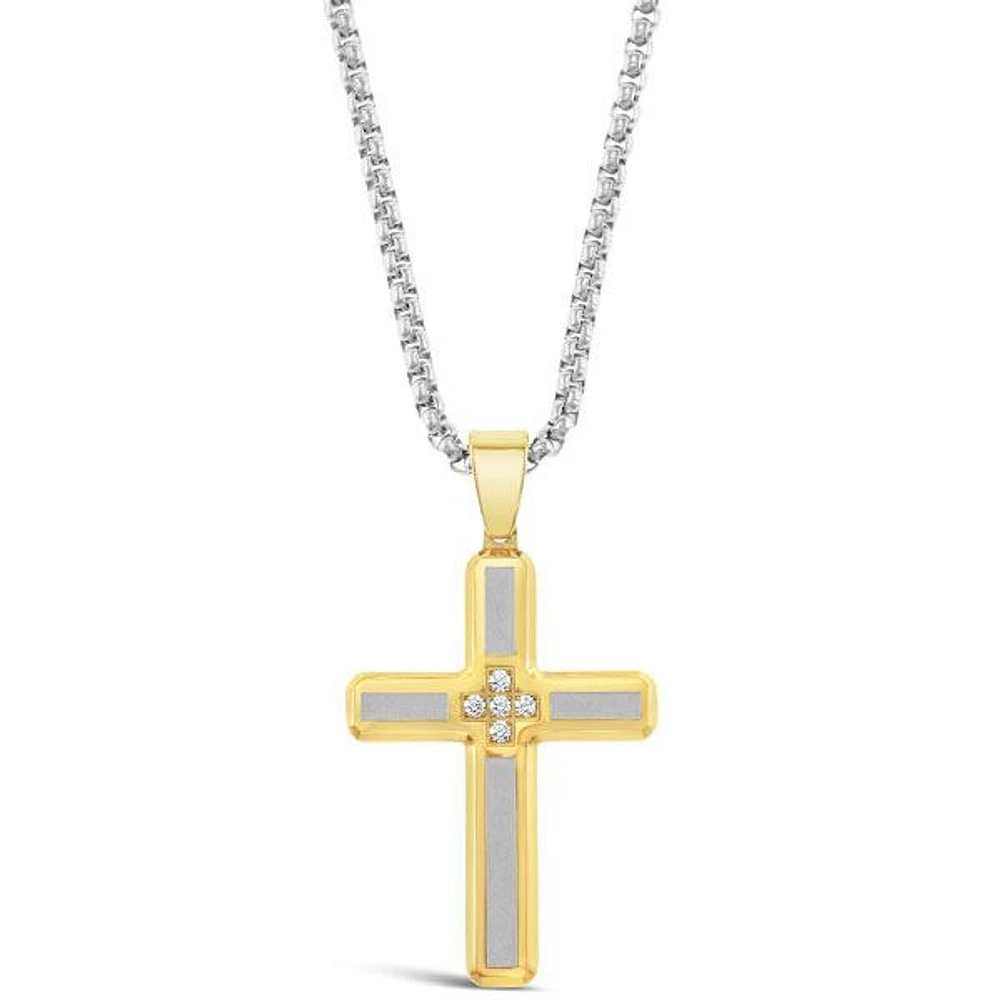 Stainless Steel Cubic Zirconia Gold Cross Necklace 150158